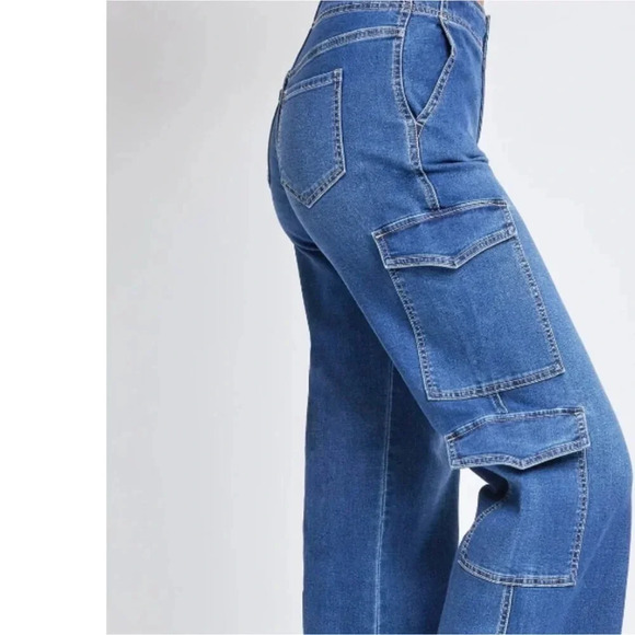 YMI High Rise Wide Leg Double Cargo Jeans Size‎ 5 - Picture 2 of 16